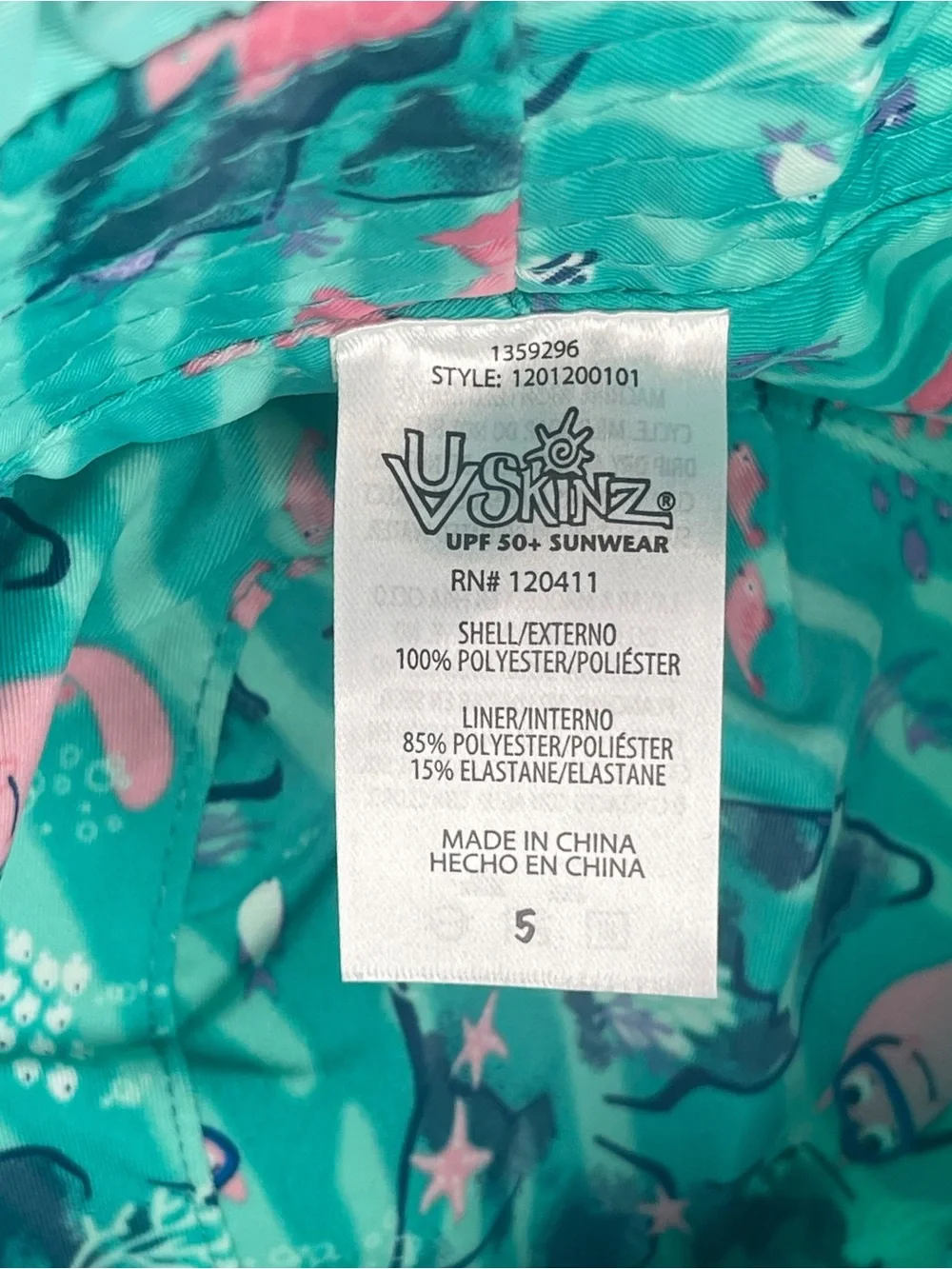 UV Skinz Girls Bucket Sun Hat Aqua Turquoise Pink Ruffled Brim UPF 50+ Small
